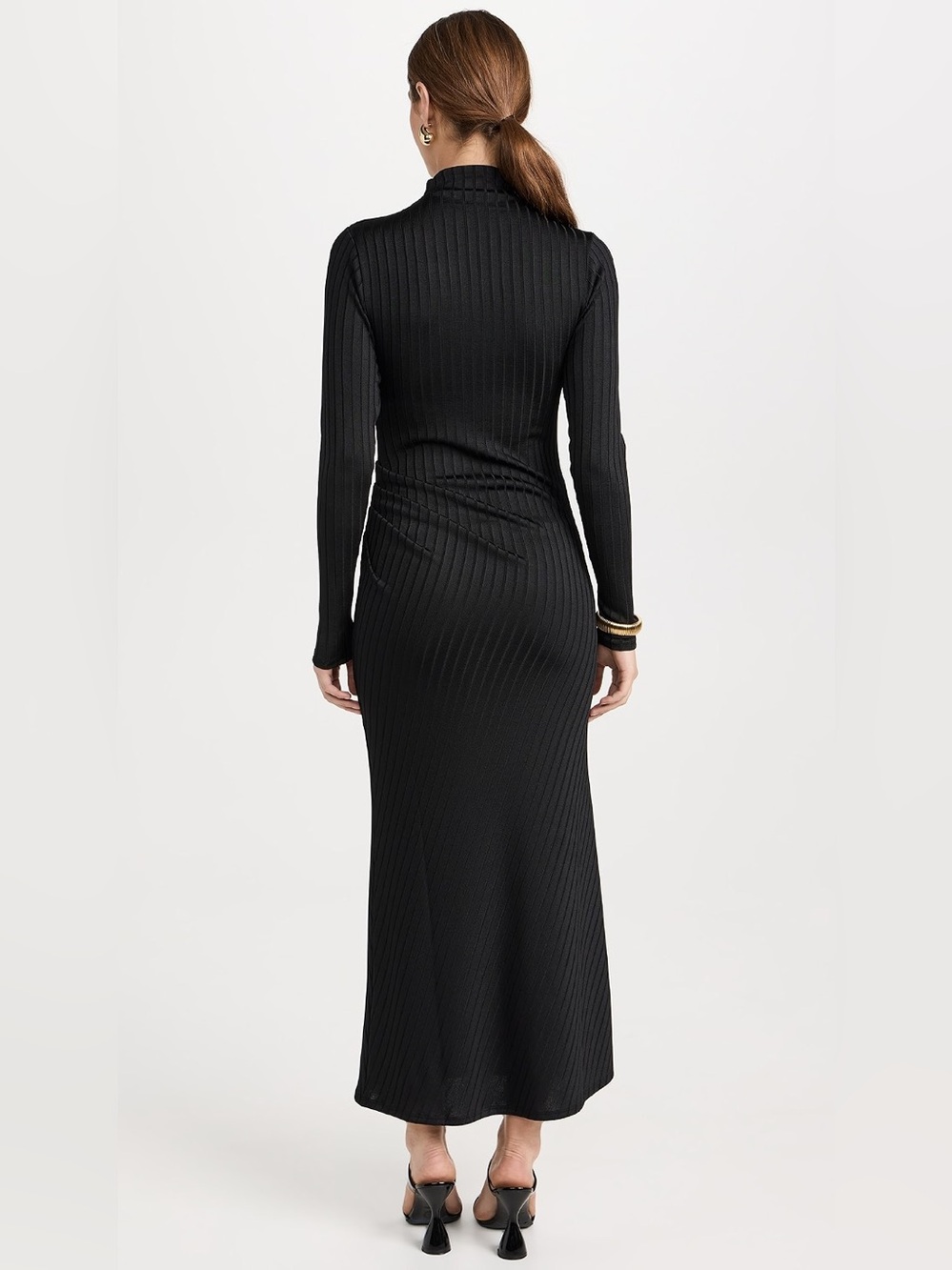 *NWT* Good American Women’s Black Shine Rib Funnel Tuck Midi Dress, Size Large - Picture 2 of 14